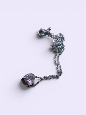 Silver Heart Pendant Necklace with Light Purple Stone by